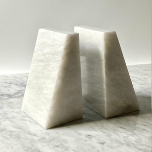 White Marble Wedge Bookends - Set of 2