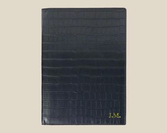 Personalized A5 Notebook, Crocodile Vegan Leather Journal, Embossed Initials Notebook, with Notepad Gift, Vegan Leather Diary
