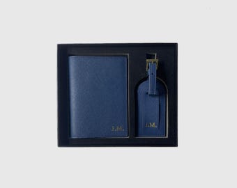Personalized Vegan Leather Passport Holder & Luggage Tag Gift Set