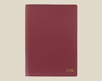 Cuaderno/Diario personalizado tamaño A5 de piel vegana, monograma dorado, regalo para él y para ella.