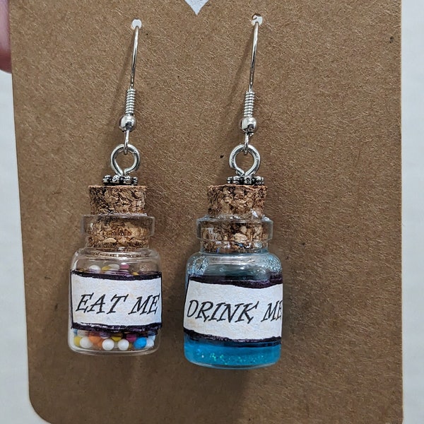 Alice in Wonderland Drink Me Eat Me earrings