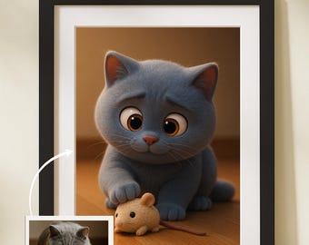 Retrato personalizado de gato al estilo Pixar – Dibujo animado 3D personalizado (Descarga digital)