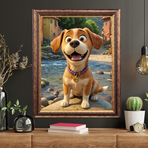 Custom Pixar-Style Dog Portrait Personalized 3D Cartoon Dog Drawing, Hand-Drawn Digital Art, Unique Gift, Vibrant, Vertical Posters