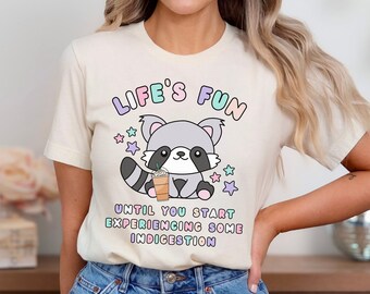 Mi barriga duele camisa mapache camisa rara mapache camisa irónica camisa IBS dolor de barriga sobreviviente intolerante a la lactosa GERD camisa enfermedad de Chrons