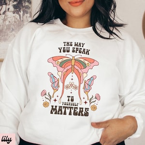 Butterfly Sweatshirt, Retro Sweater Women, Butterfly Sweater, Positivity Butterfly Good Energy Sweatshirt, Boho Gift, Positive Quote Shirt