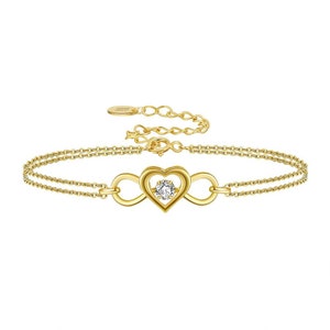 Elegant Linked Hearts Bracelet - 925 Sterling Silver with Sparkling CZ Stones