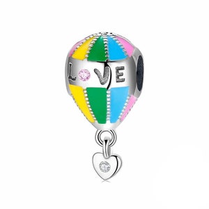 925 Sterling Silver Colorful Hot Air Balloon Charm | Whimsical & Vibrant Traveler&#39;s Jewelry | Unique Adventure Accessory | Shop Now!