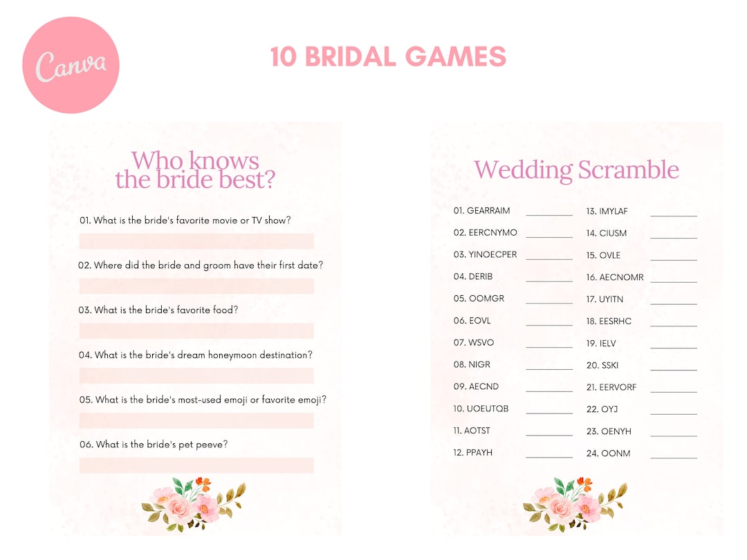 10 Printable Bridal Shower Games Etsy