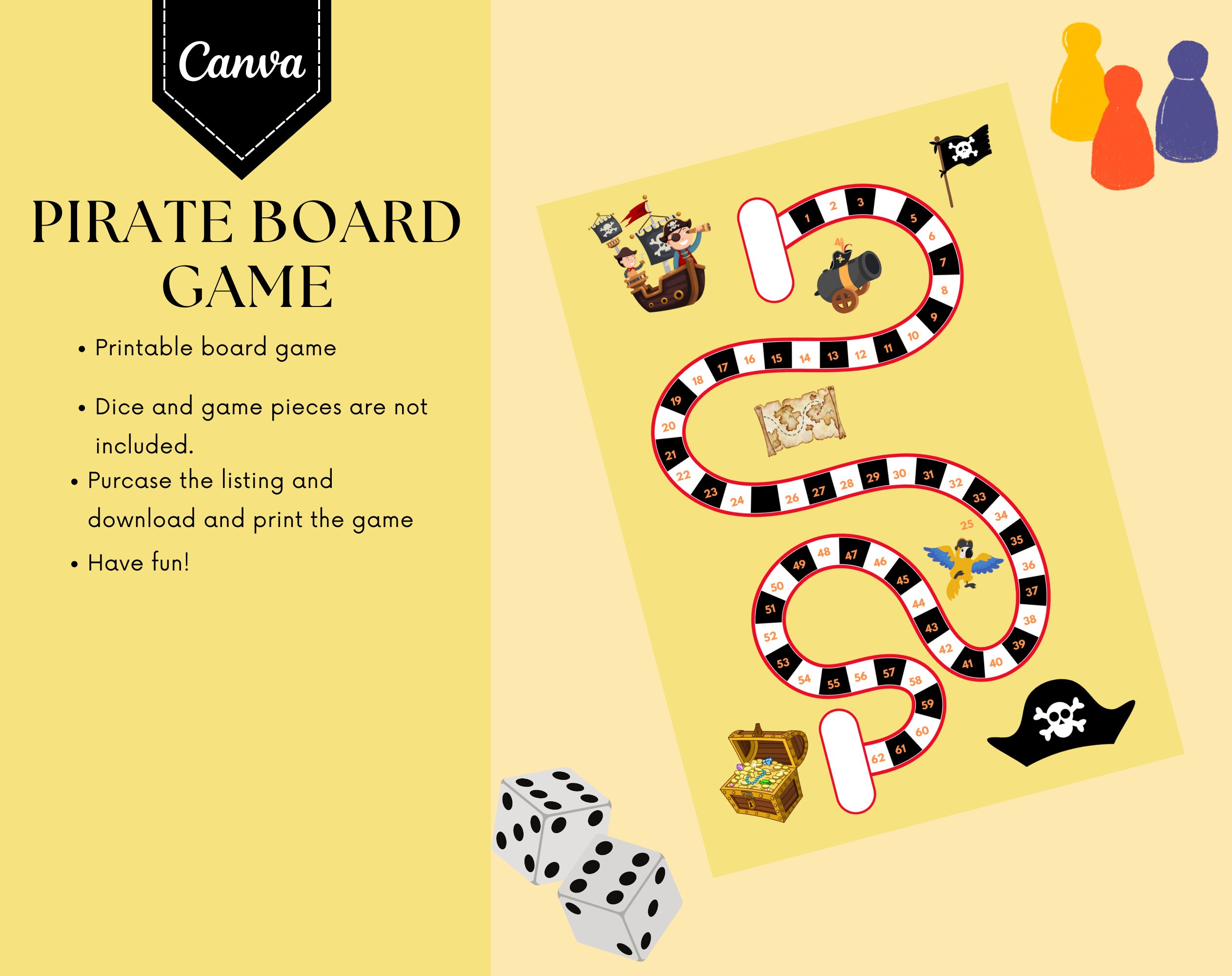 Printable Pirate Board Game, Pirate Birthday Game, Pirate Birthday ...