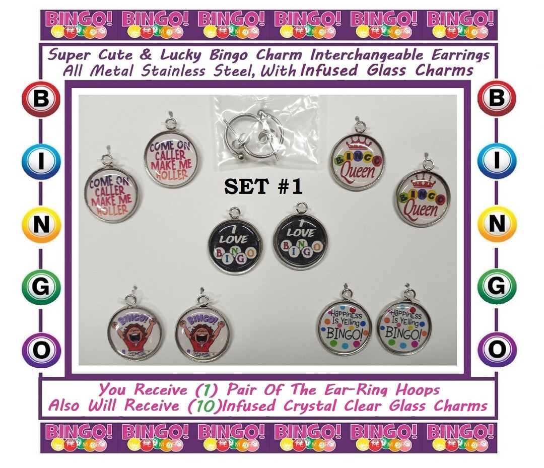 Bingo Earrings 5 PRS in 1 Set Bingo Charm Earrings Stocking Stuffer
