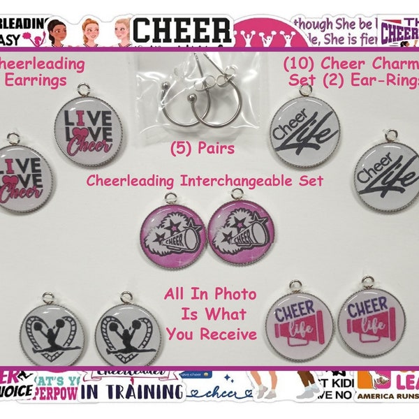 Cheerleading Charm Earrings (5) Prs In (1) Set Changeable Earrings Sports Earrings Stainless Steel Stocking Stuffer Cheerleading Champs