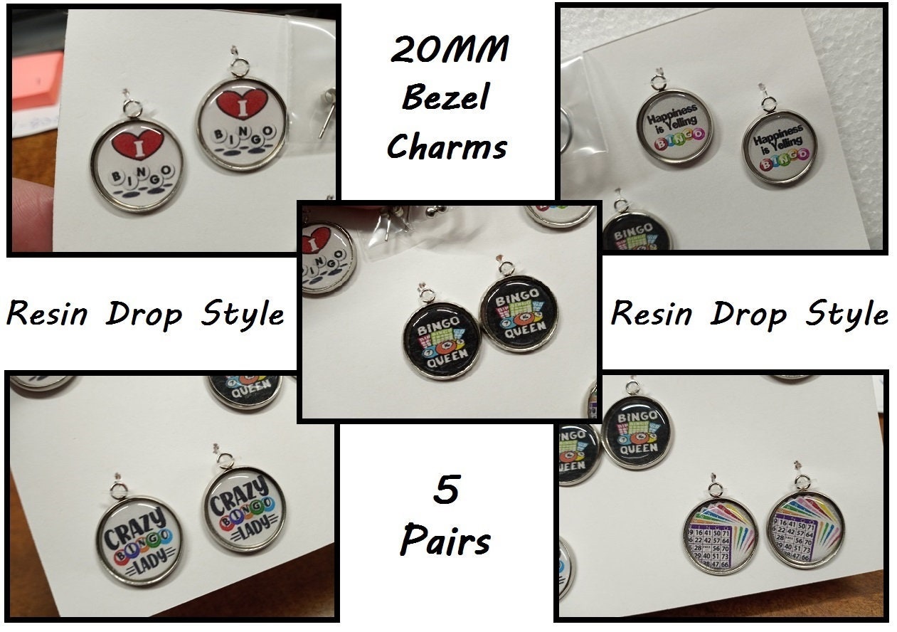 Bingo Earrings 5 PRS in 1 Set Bingo Charm Earrings Stocking Stuffer