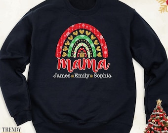 Christmas Mama Family Matching Gift Tee Shirt, Christmas Name Shirt, With Kids Name Hoodie, Christmas Mom Sweatshirt, Christmas Women Tee