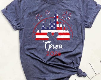 Disney 2026 Family Trip Shirt USA Flag Disney Castle Tee, Independence Day Disney Vacation Tshirt, Custom 4th of July Disneyworld Shirts