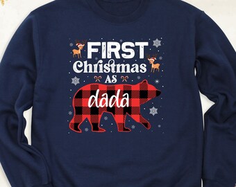 First Christmas as Family Bear Sweatshirt, Buffalo Plaid Family Christmas Hoodie, Christmas Winter Holiday Party Mama Dada Bear Long Sleeve