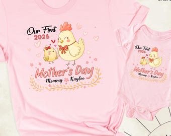 Mama Mini Chicken Chick Shirt First Mothers Day Tee, Custom Mommy and Me Shirt, Mother Daughter Tshirt, Mom Baby Matching New Mommy Outfit