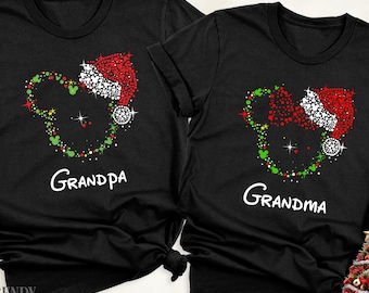 Disney Christmas Shirt Custom Family Grandma Grandpa Tee, Mickey Minnie Head Xmas Disneyland Vacation Gigi Papa Tshirt, Grandparents Outfit