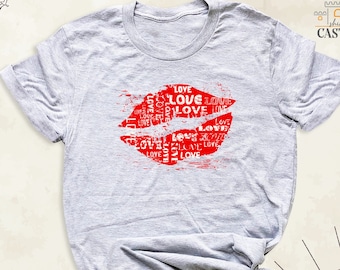 Valentines Day Red Lips Shirt, Women Valentines Love Tee, Gift for Valentine Shirt, Valentine Matching Red Lips Love Tshirt, Women Kiss Tee