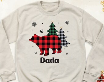Custom Family Matching Bear Christmas Sweatshirt, Buffalo Plaid Xmas Holiday Party Long Sleeve, Christmas Winter Buffalo Plaid Tree Hoodie