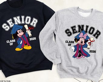 Disney Senior Sweatshirt Class of 2026 Mickey Minnie Shirt, Disney Graduation Trip Long Sleeve, Disney Graduate Hoodie, Senior 2026 Tshirt