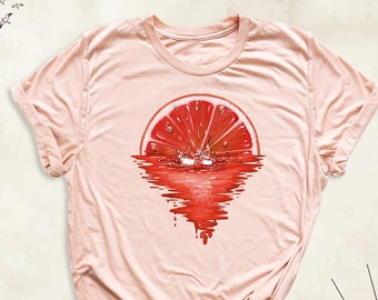 Grapefruit Sunset Tee, Summer Vacation Shirt, Grapefruit Beach Party Gift, Vacay Mode Fruit Shirt, Grapefruit Lover Shirt, Vegan Tee Women