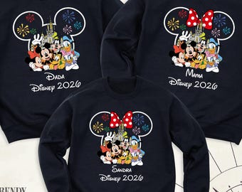 Disney Family Trip Sweatshirt Mickey Friends Disneyland Vacation Shirt, Custom Disneyworld Crew Hoodie, Mickey Minnie Head Long Sleeve Tee