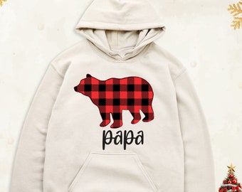Family Matching Christmas Bear Sweatshirt, Buffalo Plaid Mama Papa Bear Christmas Hoodie, Custom Christmas Bear Family Shirt, Xmas Party Tee