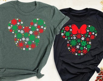 Chemise de Noël assortie Disney Trip Family, t-shirt pour couple de Noël Mickey et Minnie, t-shirt flocon de neige Disneyworld, t-shirt vacances Disneyland