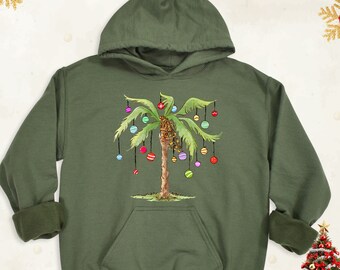 Christmas Ornaments Palm Tree Sweatshirt, Tropical Christmas Summer Holiday Hoodie, Christmas in July Long Sleeve, Hawaiian Islands Tshirts