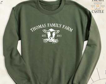 Sudadera "Family Farm Est", camiseta familiar personalizada de la granja, sudadera con capucha "Vida en la granja", camiseta de manga larga "Granjera", camiseta de animales de granja, camisetas de vaquilla
