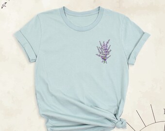 Lavender Pocket Shirt, Botanical Tee, Summer Shirt, Plant Mom Tees, Garden Shirt, Lavender Gift Shirt, Plant Lover Tee, Wildflower Women Tee