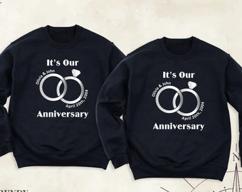 Its Our Anniversary Sweatshirt, Custom Anniversary Name and Date Shirt, Wife Husband Honeymoon Couple Hoodie, Anniversary Gift Long Sleeve
