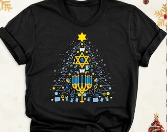 Christmas Candles Tree Hanukkah Shirts, Jewish Family Christmas Holiday Tshirt, Christmas Winter Vacation Hanukkah Tee, Jewish Saying Shirts
