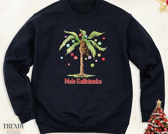 Wudlads Women's Merry Christmas Palm Tree Sweatshirt - Funny Holiday Graphic Long Sleeve Pullover - View #3