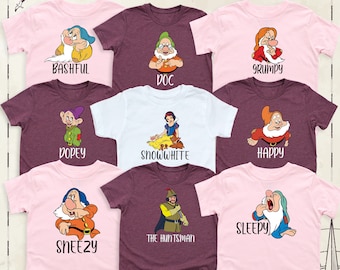 Camiseta de Disney de los Siete Enanitos, Blancanieves, Doc Gruñón, Tontín, Dormilón y Estornudos, Fiesta de Cumpleaños de los Siete Enanitos