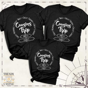 Chemise voyage cousins Tee-shirt cousin vacances, t-shirts vacances cousin, chemise voyage week-end, chemise voyage de groupe, destination personnalisée t-shirt vacances d'été image 6