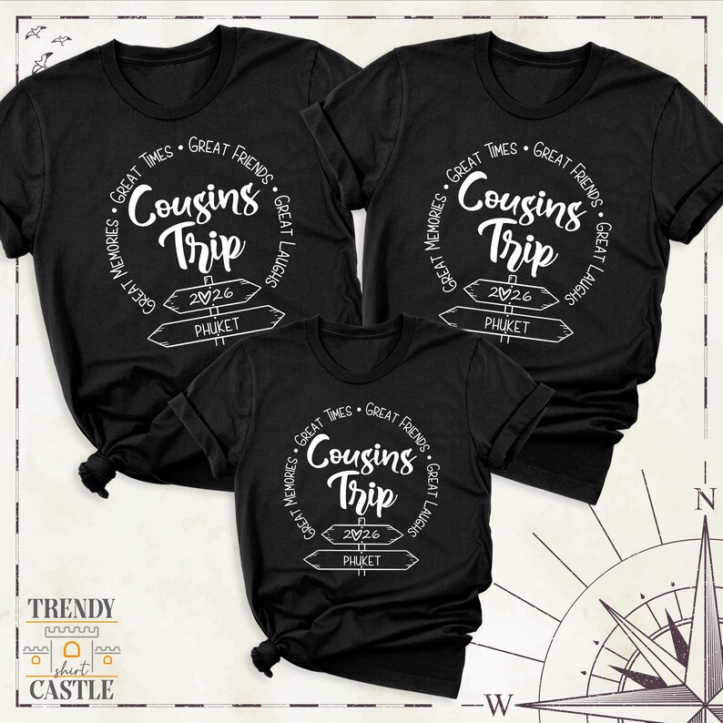 Chemise voyage cousins Tee-shirt cousin vacances, t-shirts vacances cousin, chemise voyage week-end, chemise voyage de groupe, destination personnalisée t-shirt vacances d'été image 6