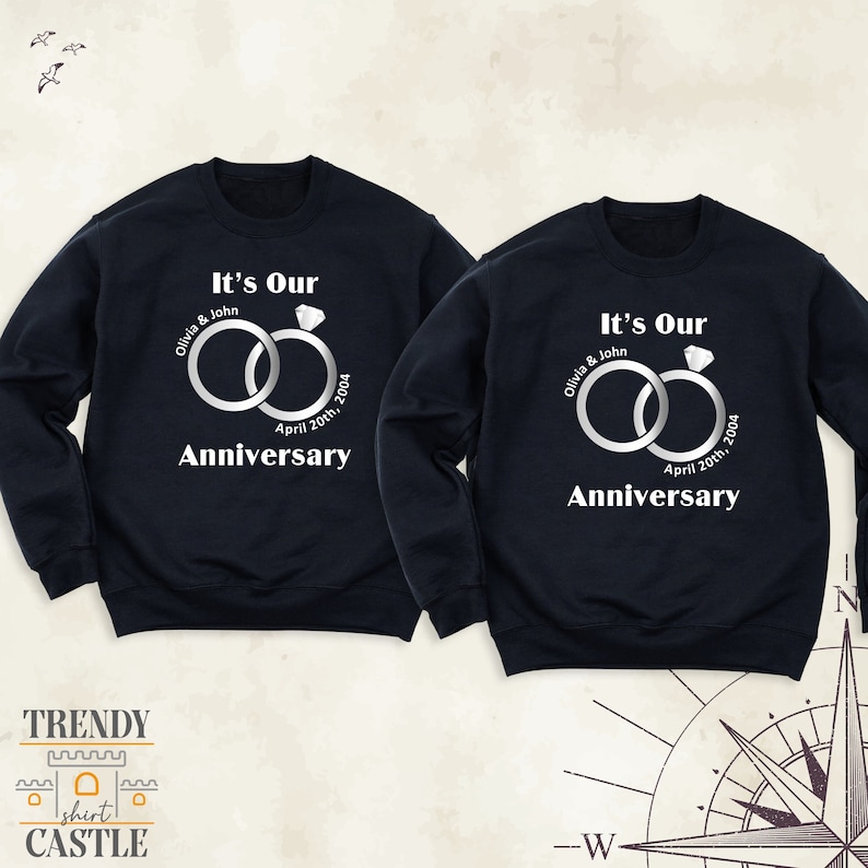 Its Our Anniversary Sweatshirt, Custom Anniversary Name and Date Shirt, Wife Husband Honeymoon Couple Hoodie, Anniversary Gift Long Sleeve bild 1
