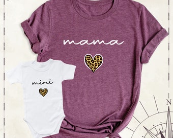 Mama Mini Shirt, Leopard Heart Mama Mini Shirt, Matching Mama and Mini Tee, Mother's Day Shirt, New Mom Shirt, Mom Shirt with Leopard Heart