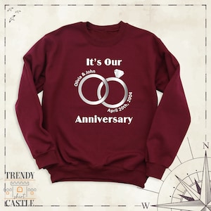 Its Our Anniversary Sweatshirt, Custom Anniversary Name and Date Shirt, Wife Husband Honeymoon Couple Hoodie, Anniversary Gift Long Sleeve bild 6