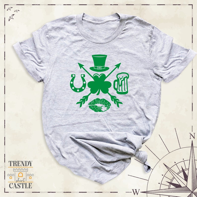 St Patricks Day Lucky Shamrock Shirt, Irish Day Horseshoe Tee, Four ...