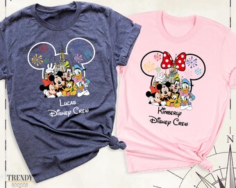 T-shirt Disney voyage en famille Mickey et ses amis T-shirt personnalisé Disney Crew, Tshirt vacances Disneyland, tenue assortie tête de Mickey Minnie Disney