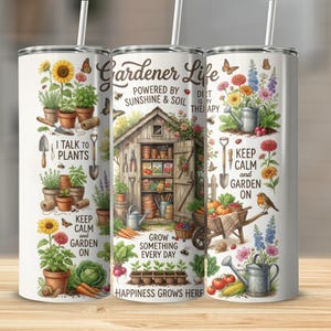 Gardener Life Tumbler Cup, Floral Garden Design, Stainless Steel Insulated, Gift for Gardeners, Plant Lover Drinkware