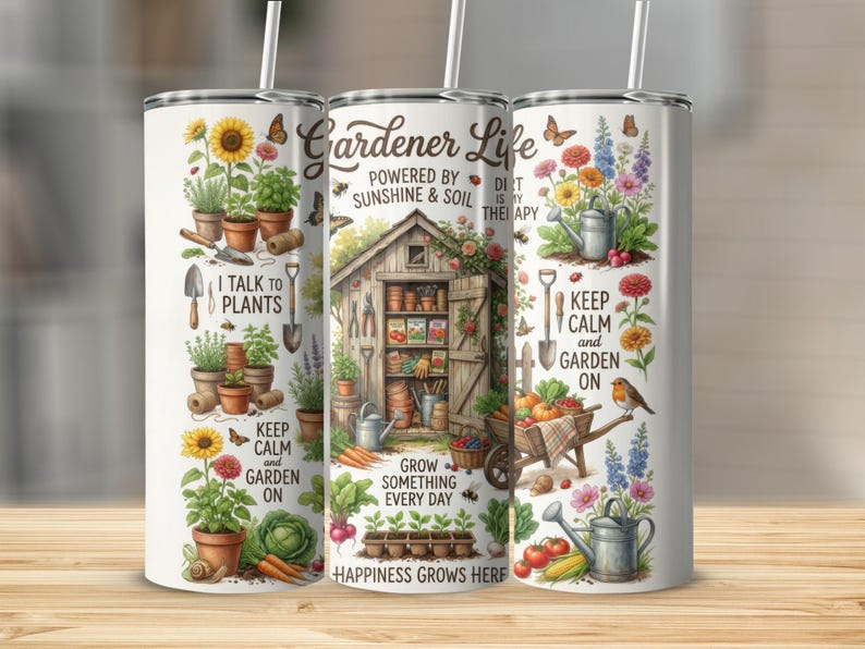 Gardener Life Tumbler Cup, Floral Garden Design, Stainless Steel Insulated, Gift for Gardeners, Plant Lover Drinkware