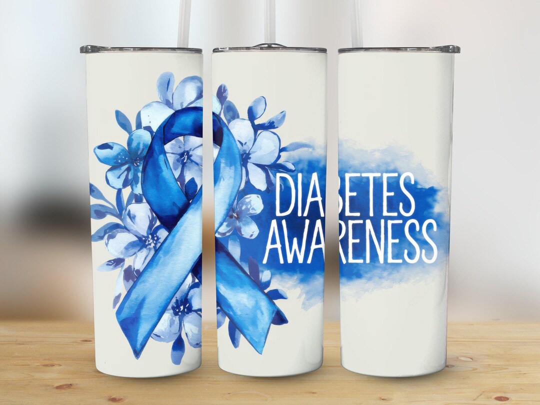 Blue Ribbon Diabetes Awareness Tumbler: Insulated Travel Mug (digital ...