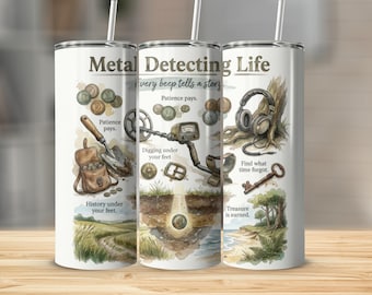 Metal Detecting Tumbler Wrap, Detectorist Gift, Treasure Hunting Hobby Design, Relic Hunting Gift for Metal Detector Fans