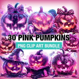 Pink Halloween Pumpkin PNG Bundle: Witch Hat Clipart (Digital Download