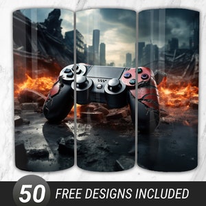 Video Game Controller Tumbler Wrap PNG, Gamer Tumbler Wrap  20oz Skinny Straight Tumbler Sublimation Design PNG
