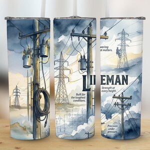 Lineman Tumbler Wrap digitaal ontwerp, 20oz rechte en taps toelopende png-sublimatie, geschenk nutswerker, Vaderdag Power Grid Art