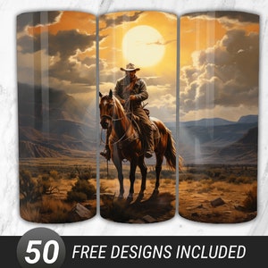Cowboy on Horse 20 oz Skinny Tumbler Sublimation Design Digital Download PNG Instant, Cowboy Horse Tumbler, Western Tumbler PNG